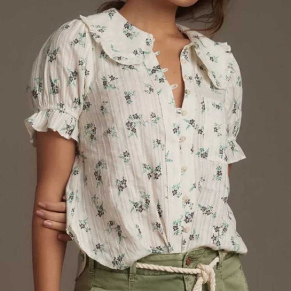 Anthropology Pilcro White Floral blouse